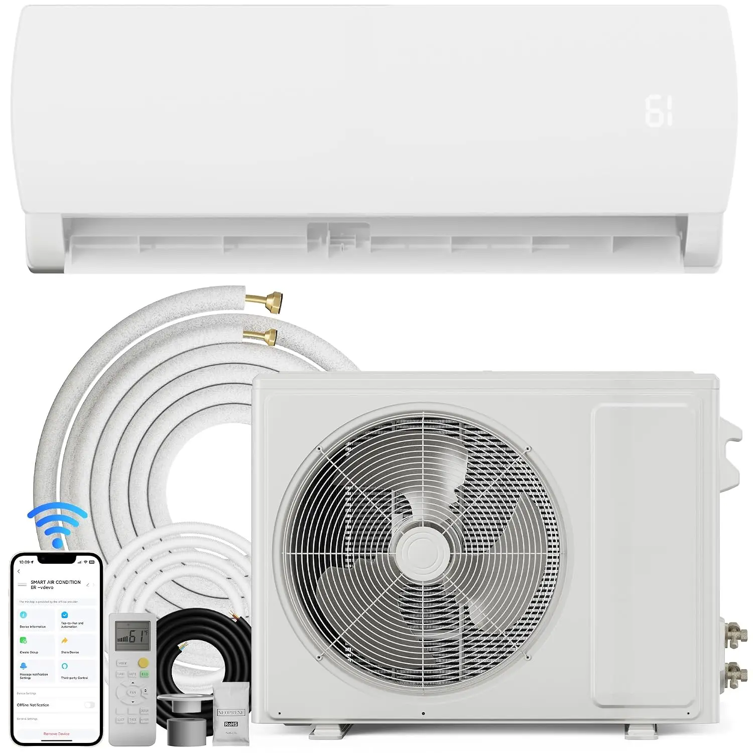 18000 BTU Mini Split AC & Heater with Alexa,19 SEER2 230V Ductless Unit,Pre-Charged Condenser,Installation Kit,1250 Sq.Ft,Custom
