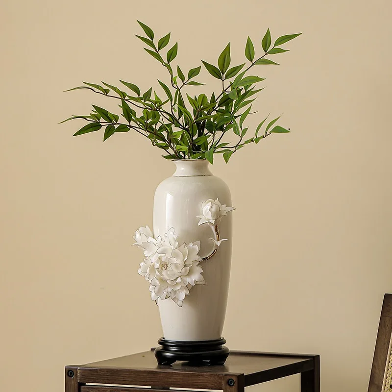 Ceramic vase ornament, high-end light luxury, peony porcelain, living room Bogu frame, flower arrangement TV cabinet, Chinese de
