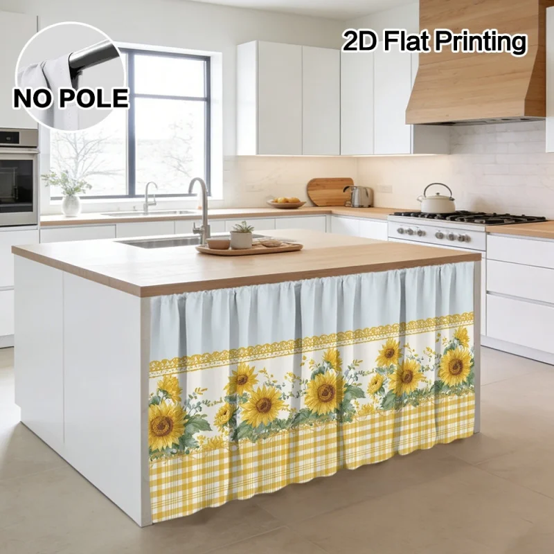 Cortina para gabinete de cocina VIKAMA, diseño de girasoles a cuadros amarillos, cortina corta para puerta de armario, decoración para la mitad del armario