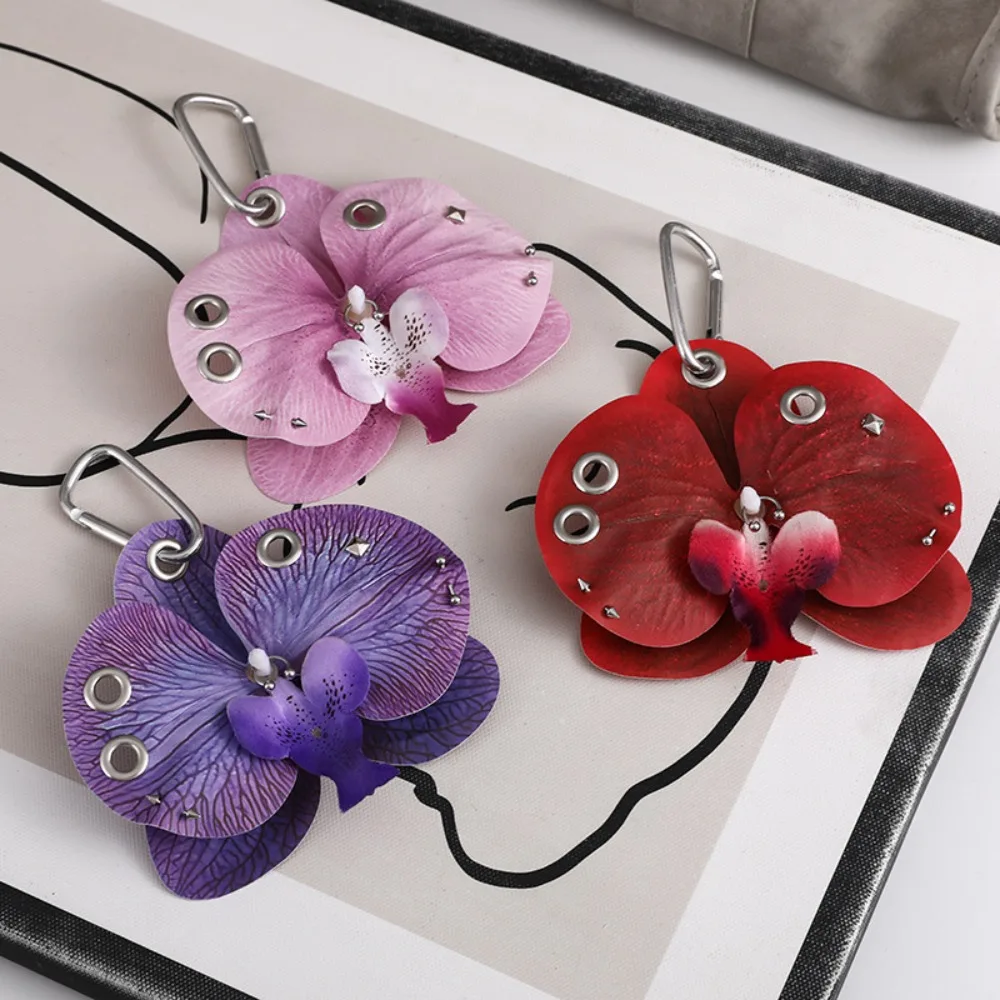 Creative Simulation Flower Orchid Lily Keychain Backpack Decoration Colorful Simulation Flower Keyring Gifts Flower Bag