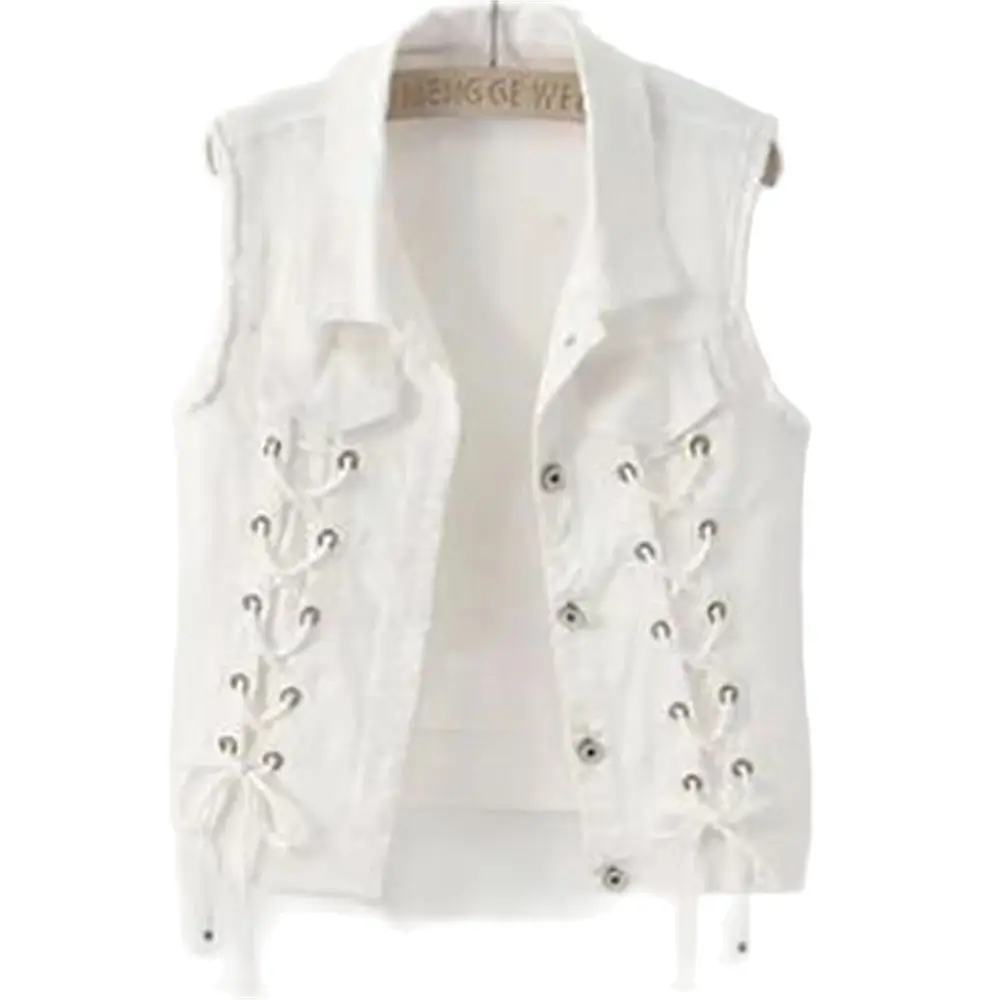 Women\'s Sleeveless Wild Tops Short Jacket Jean Waistcoat White Black Female Fashion Denim Vest Spring Autumn S-5XL