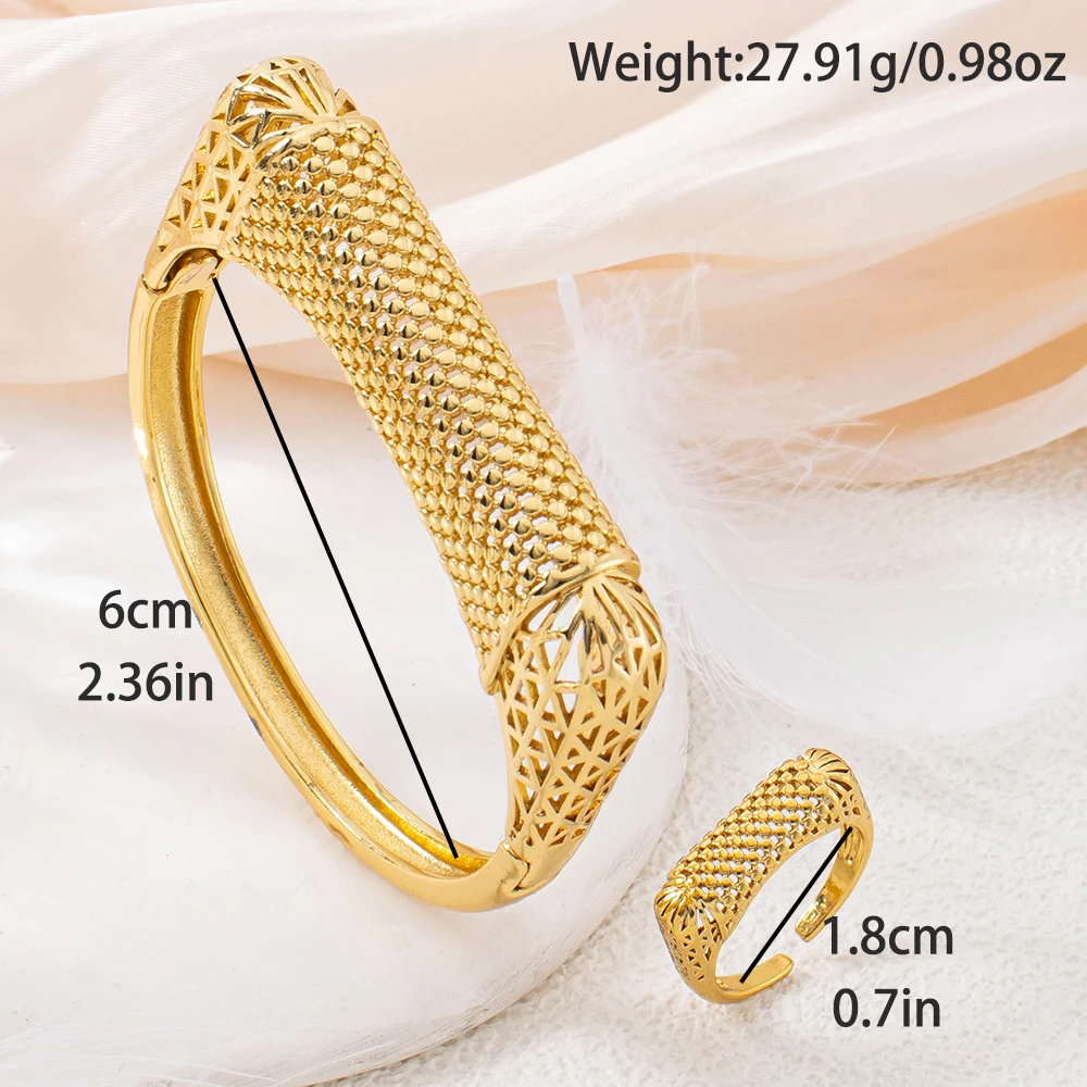 Armreif Italien Frankreich Damen Armband Ring Kupfer Ohrringe Luxuriöser Vergoldeter Verstellbarer Ring Exquisiter Hochzeitsschmuck – Detail 5
