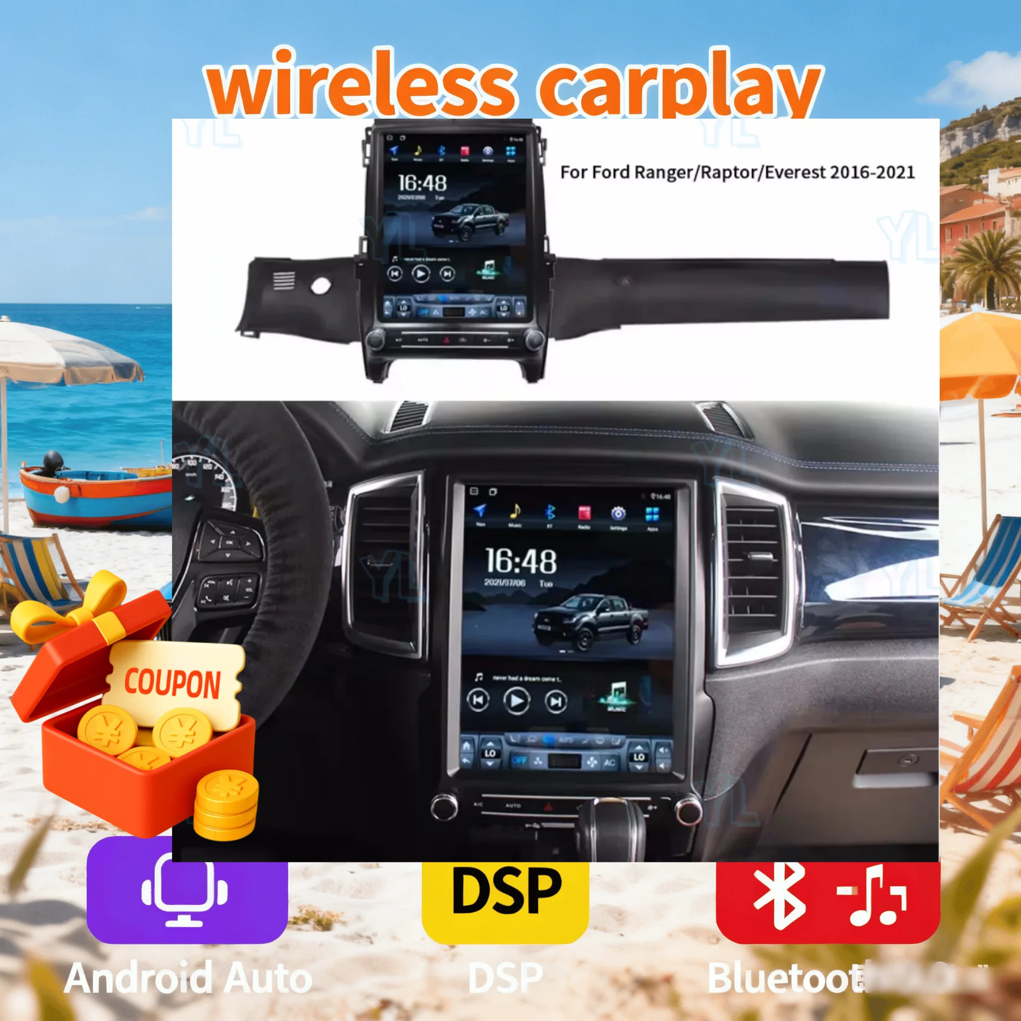 

Автомагнитола R 12.1" Android 14 для Ford Ranger Everest 2016-2021 с беспроводным CarPlay, мультимедийным головным устройством, сенсорным экраном и Bluetooth 5.0