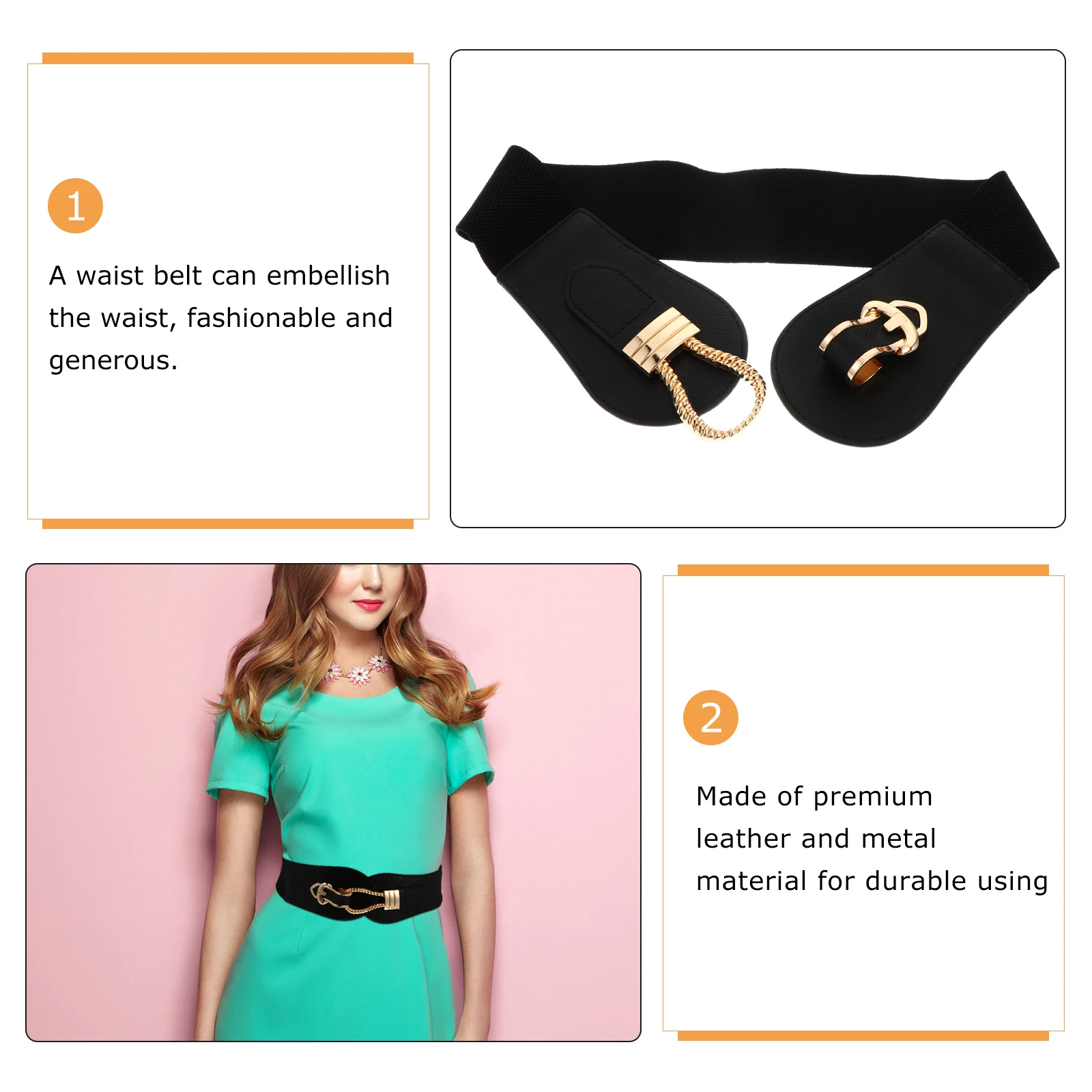 

1 pc Wide For Women Elegant Dress Belt High Waist Chain Alloy Buckle Durable Elastic Belt Stylish Clothes Accessory