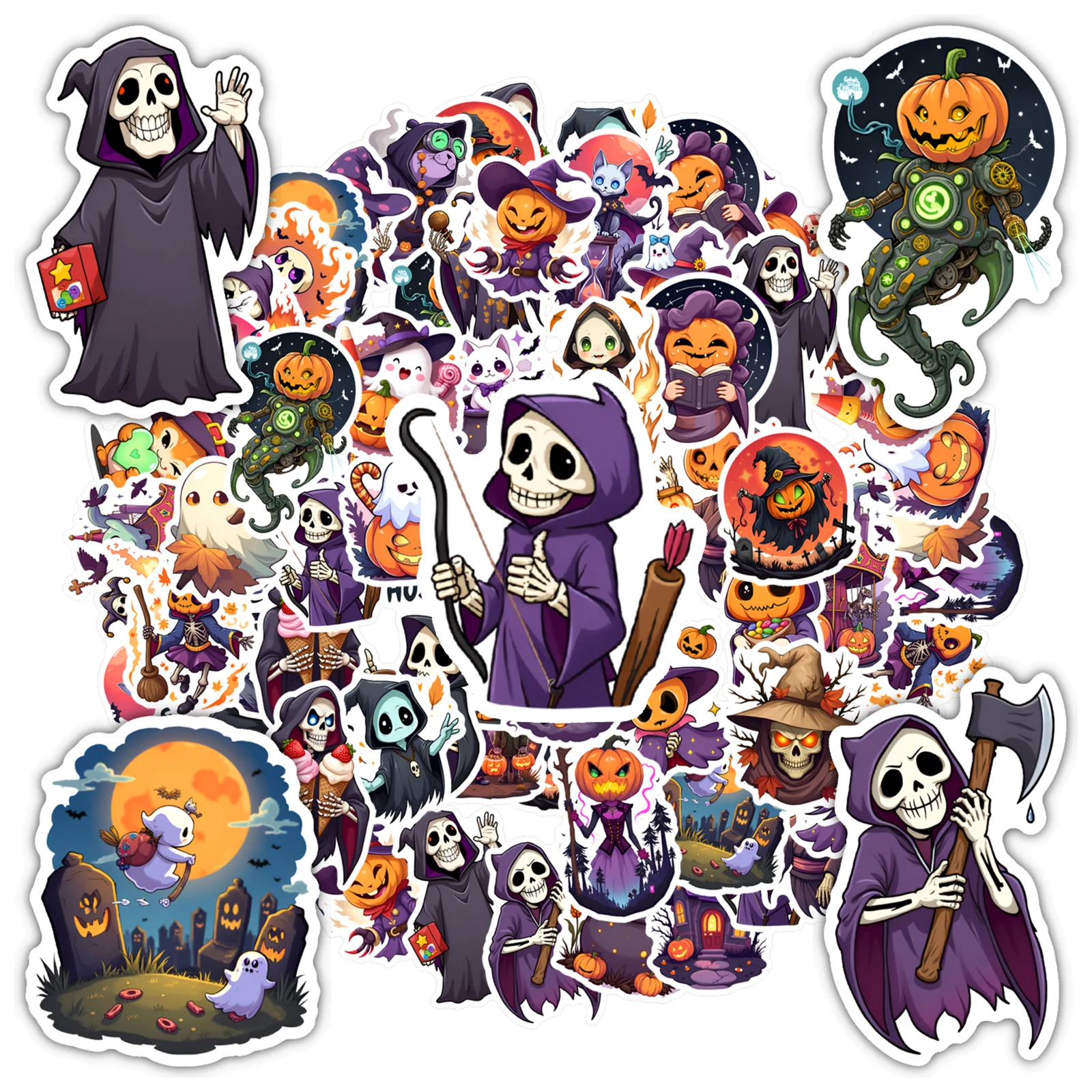 

35 шт.-50 шт., наклейки «Жуткий призрак», мультяшный скелет, наклейки «сделай сам», наклейки для ноутбука, багажа, скрапбукинга, дневника, сделай сам