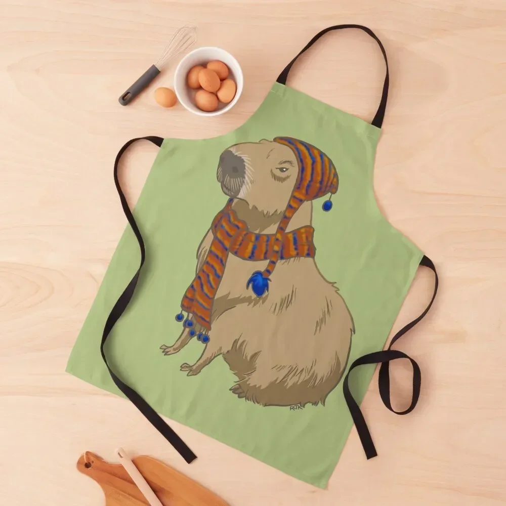 Anime-style Capybara Just Sitting There with Hat and Scarf Apron Men kitchen painters Apron