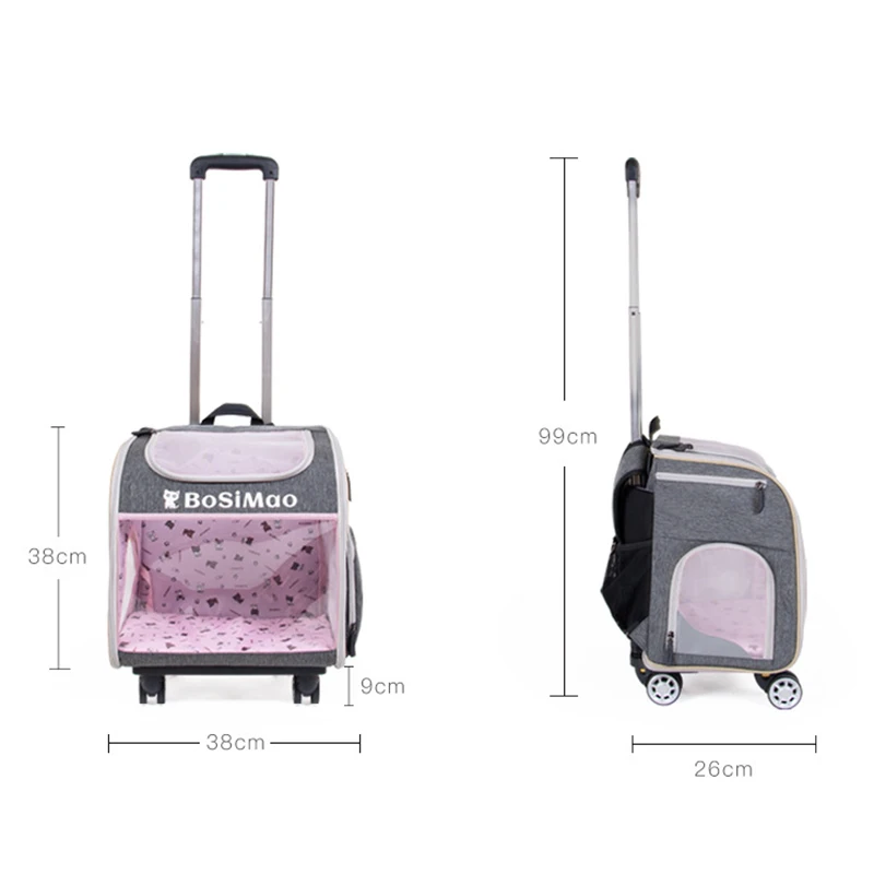 Pet Stroller Cats Bag Puppy Cart Trolley on Wheels Backpack Carrier for Dog Transport Suitcase Wheeled Travel Space Cage