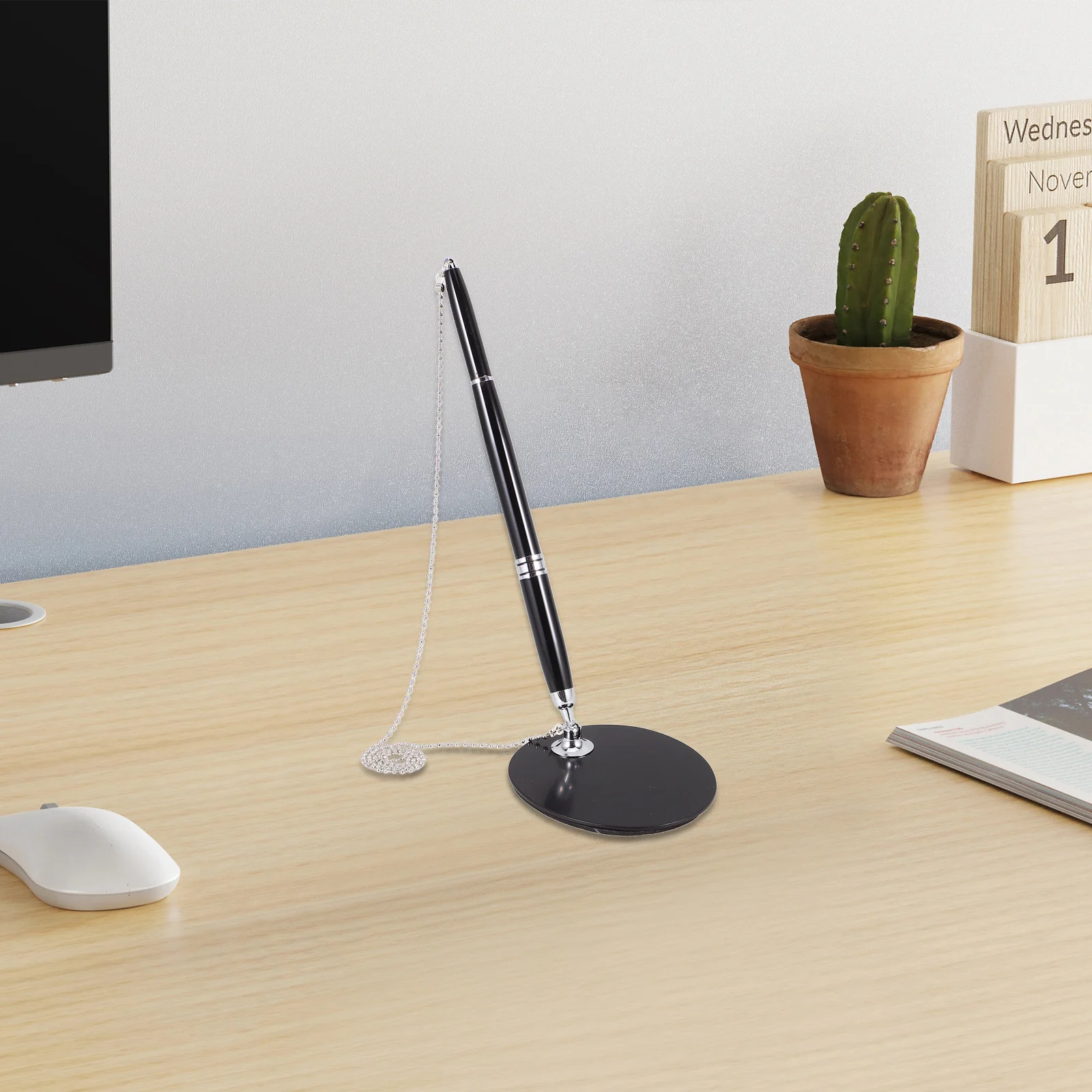 Metal Ballpoint Pen Beaded Chain Holder Desktop Secure Counter Writing Tool For Office Bank Hotel Steel Security Pen