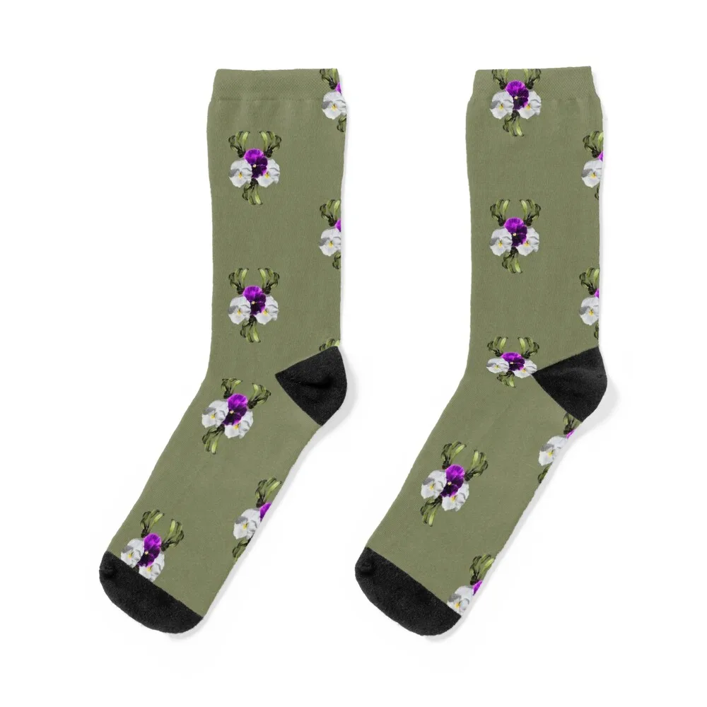 Pansies with Kangaroo Paw on Green Socks Christmas Heating sock Mens Socks Women's