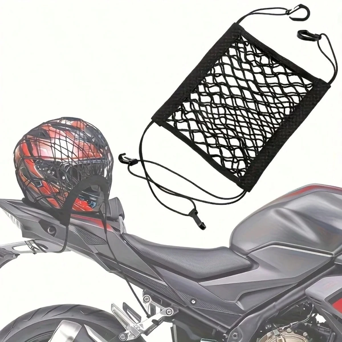 Motorrad Elastisches Gepäcknetz Aufbewahrungstasche Helm Gepäck Befestigungsriemen Haken Organizer Moto Rücksitz Gepäcknetz Zubehör – Detail 7