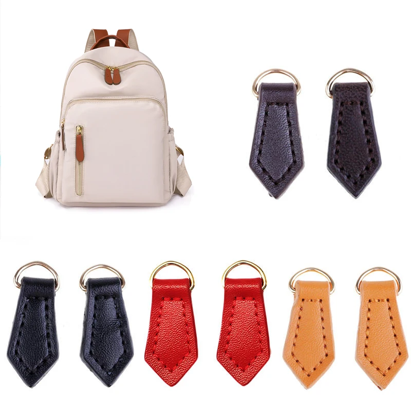 5pcs Leather Zipper Sliders Pull Strap Backpack Purse Bag Zip Puller Head Leaf Shape for DIY Handbag Apparel Sewing Accessories