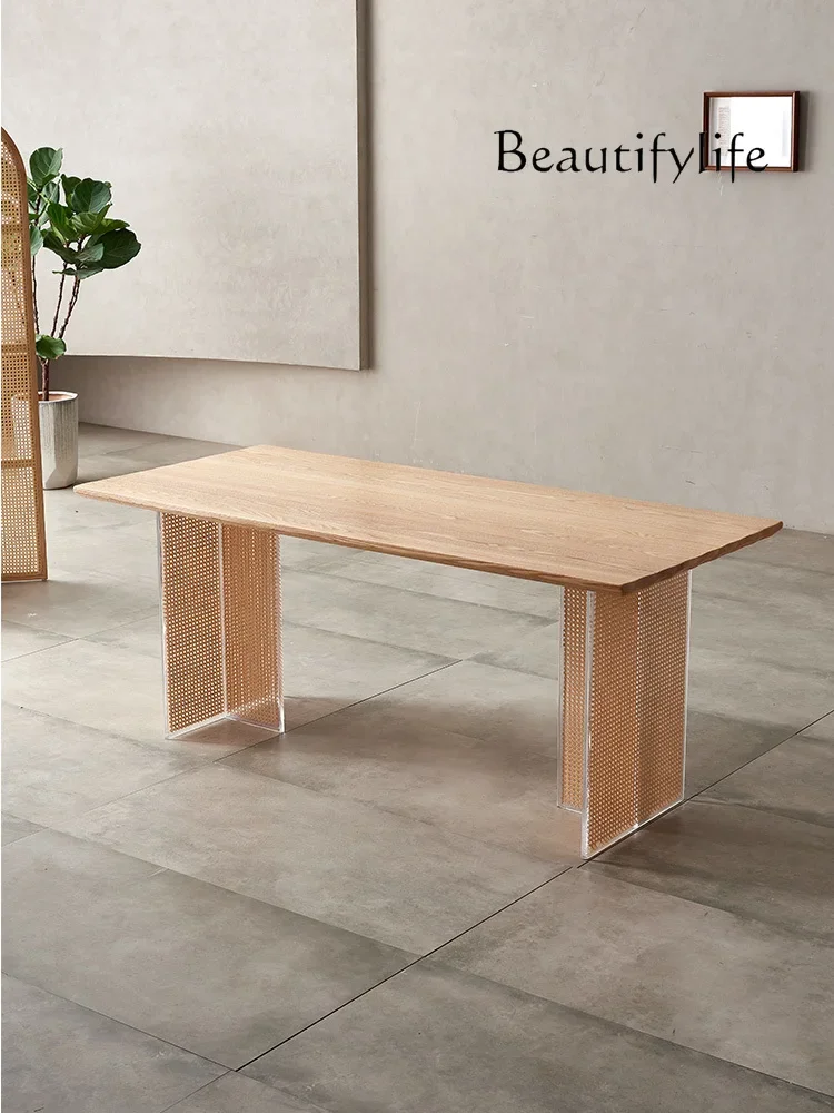 N19 Nordic Solid Wood Rattan Home Dining Tables and Chairs Set Southeast Asian Ash Small Apartment Rice Table