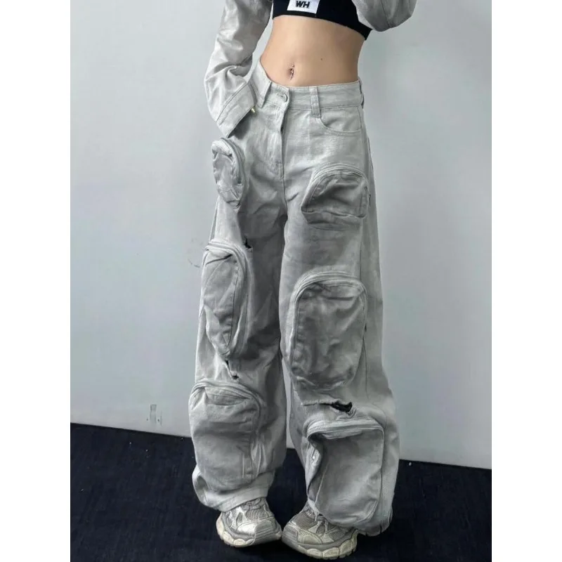 

Deeptown Vintage Baggy Cargo Jeans Women Y2k America Retro Hip Hop Oversized Ripped Denim Pants Trashy Grunge Aesthetic Trousers