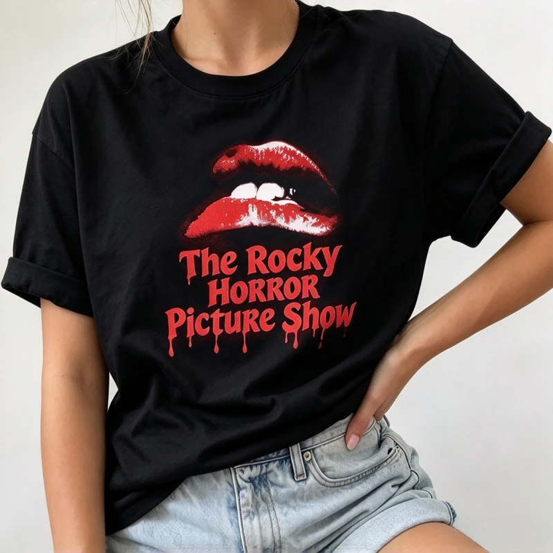 Vintage Horror Picture Show Classic Lips Print Tee Unisex Horror Movie Fan Gift Casual Oversized Short Sleeve Y2k Top Harajuku