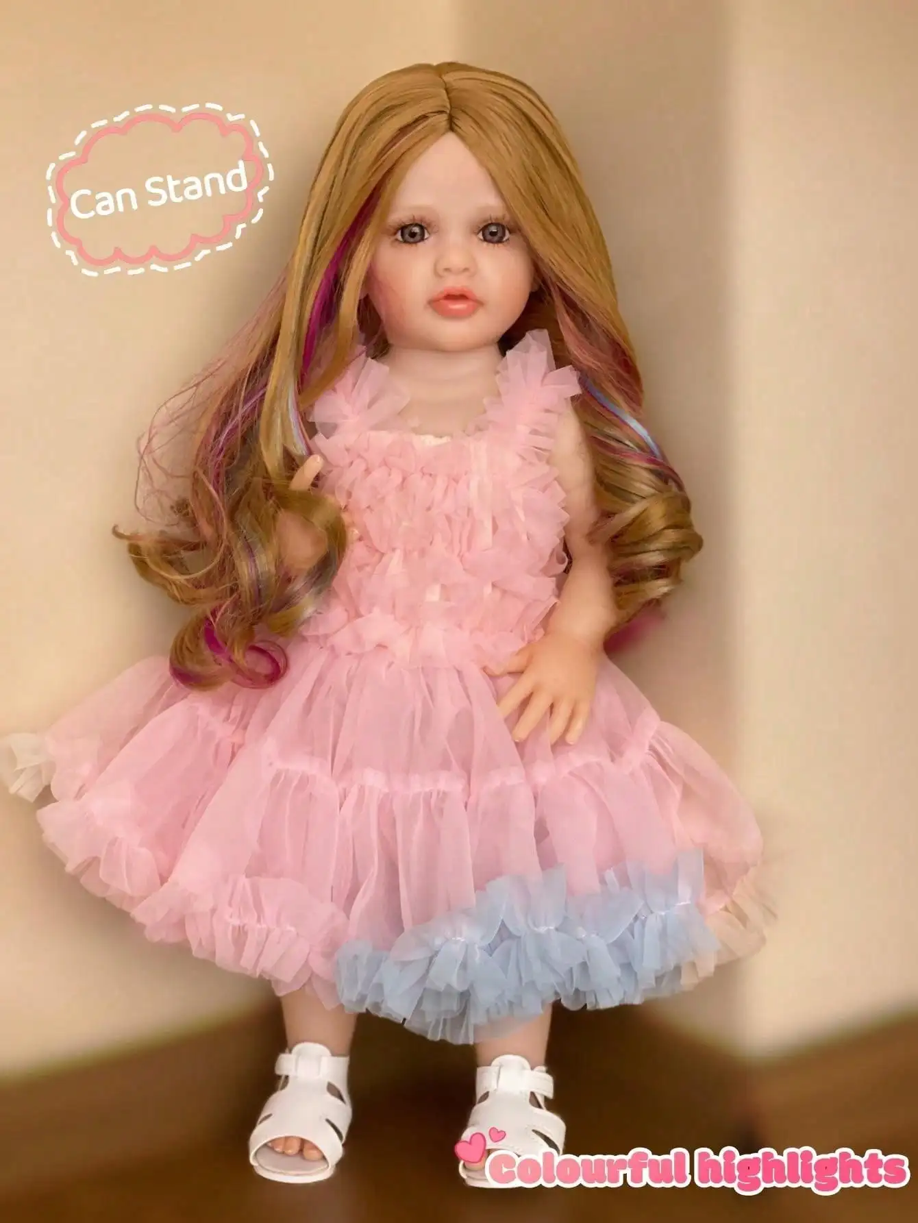 

Saskia 22-Inch Lifelike Reborn Baby Doll Betty | Bathable Vinyl Princess Toddler | Stands with Long Colorful Hair Princess Gift