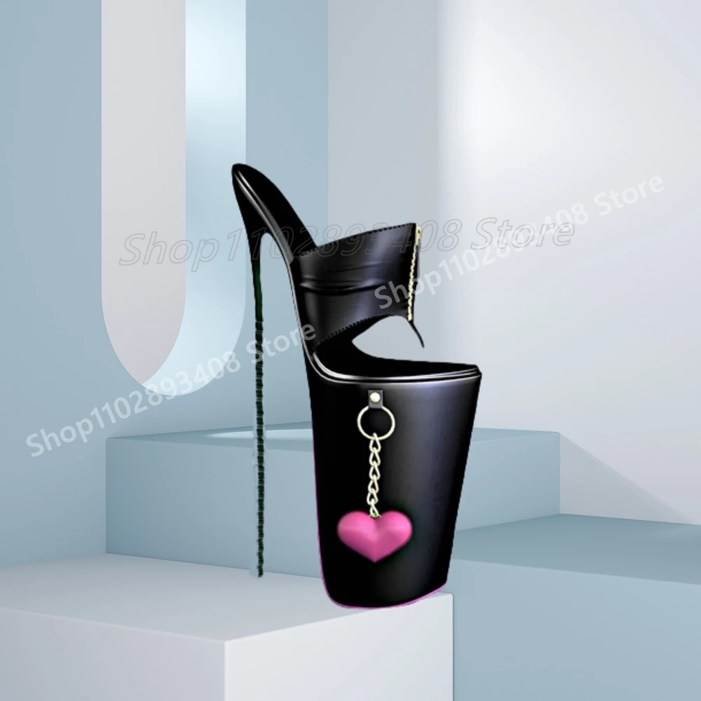 Zapatillas de plataforma con decoración en forma de corazón, cadena de Metal, cremallera frontal, tacón alto fino, zapatos sexis de moda Para Mujer, verano 2025 Para Mujer