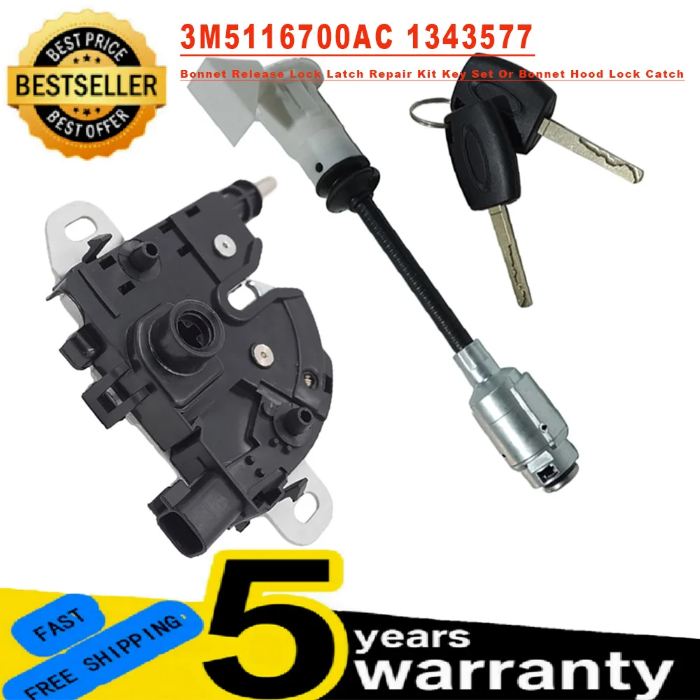 

For Ford Focus MK2 1343577 Long Type Rod Bonnet Hood Release Lock Latch Repair Kit With 2 Keys Or Lock Catch 3M5116700AC 4895285