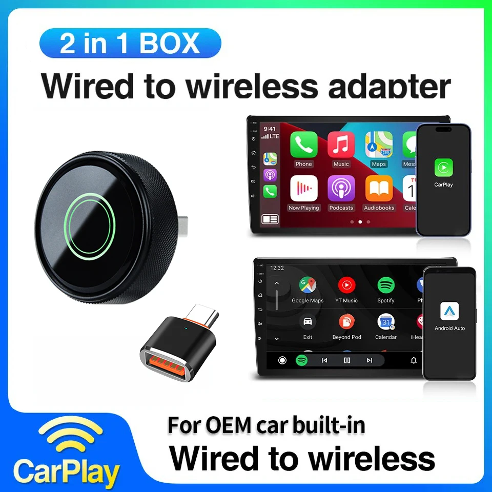 

Беспроводной адаптер 2в1 Carplay для Apple CarPlay android auto Apple Wireless Carplay Mini Ai Box Carplay для Toyota Volvo Hyundai
