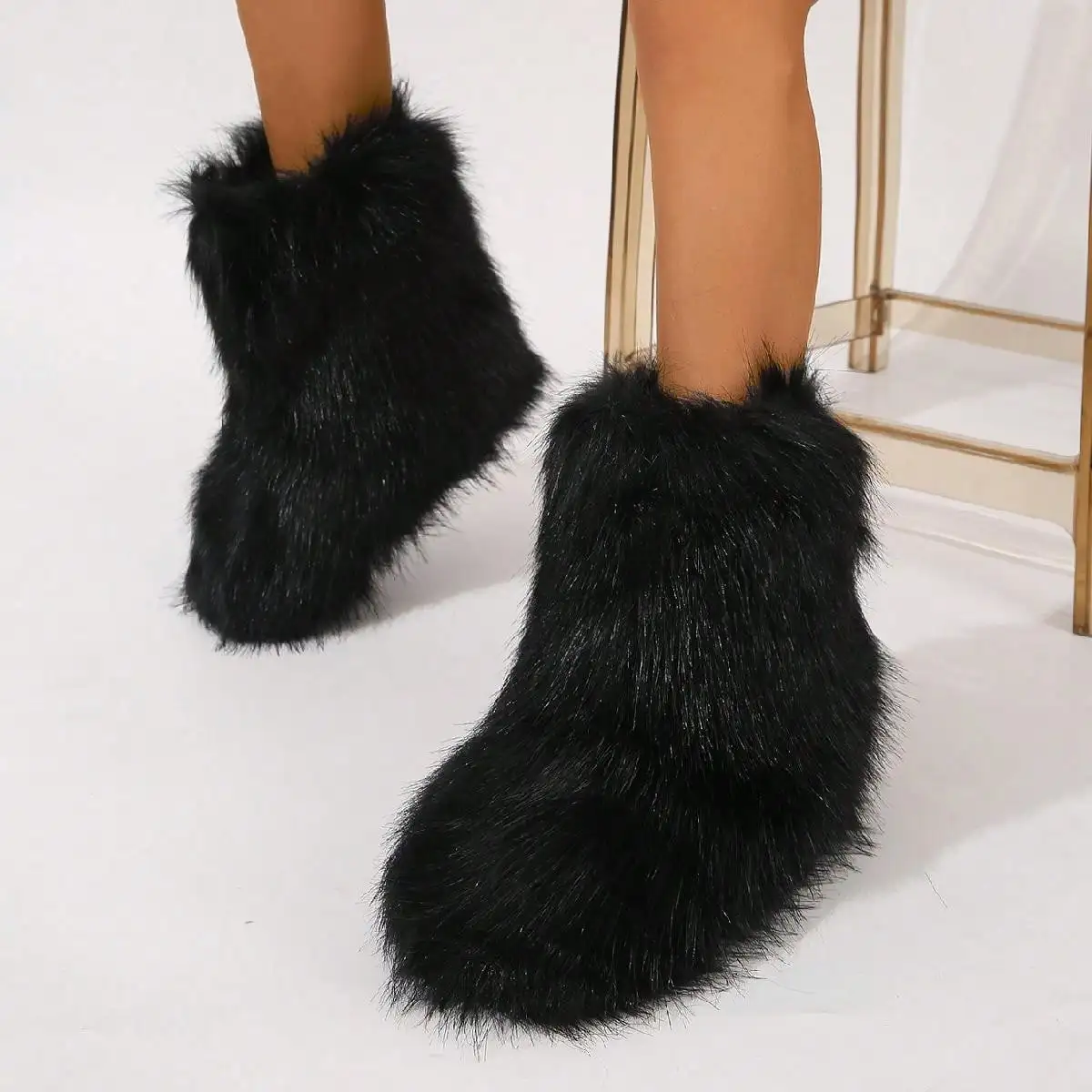 

Winter Tall Ankle-Warm Snow Boots for Women - Faux Fox Fur, Fluffy Lined, Round Toe | Great for Christmas Party & Sweater Dress