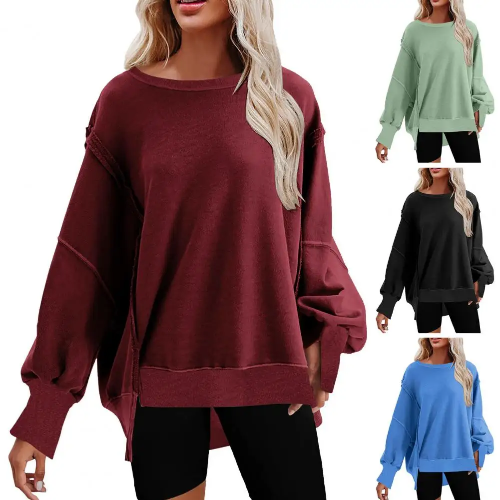 

Women Sweatshirts Autumn Solid Color O Neck Long Sleeve Casual Pullover Streetwear Loose T-shirts for women ropa de mujer