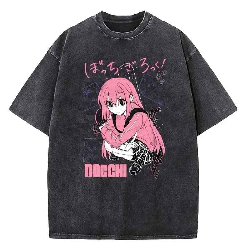 

The Rock Washed Vintage Women Printed Short Sleeve Tops T-shirts Men Bocchi Club Music Band Anime Bocchi Cotton O-Neck T-shirt