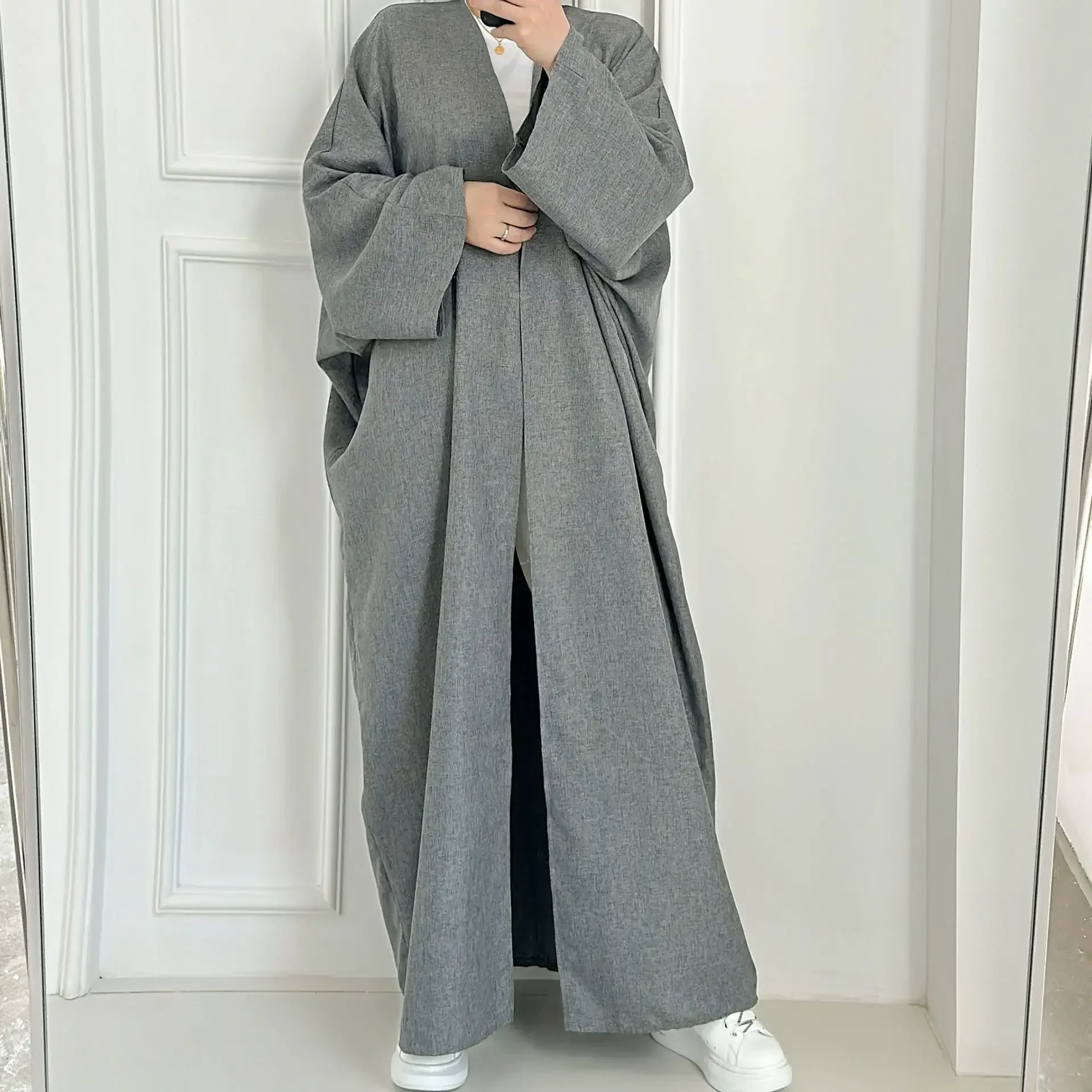 Eid Open Abayas for Women Dubai 2023. Plain casual Cotton Linen Abaya Kimono Turkey Muslim Hijab Dress Islamic Outfit Kaftan Robe