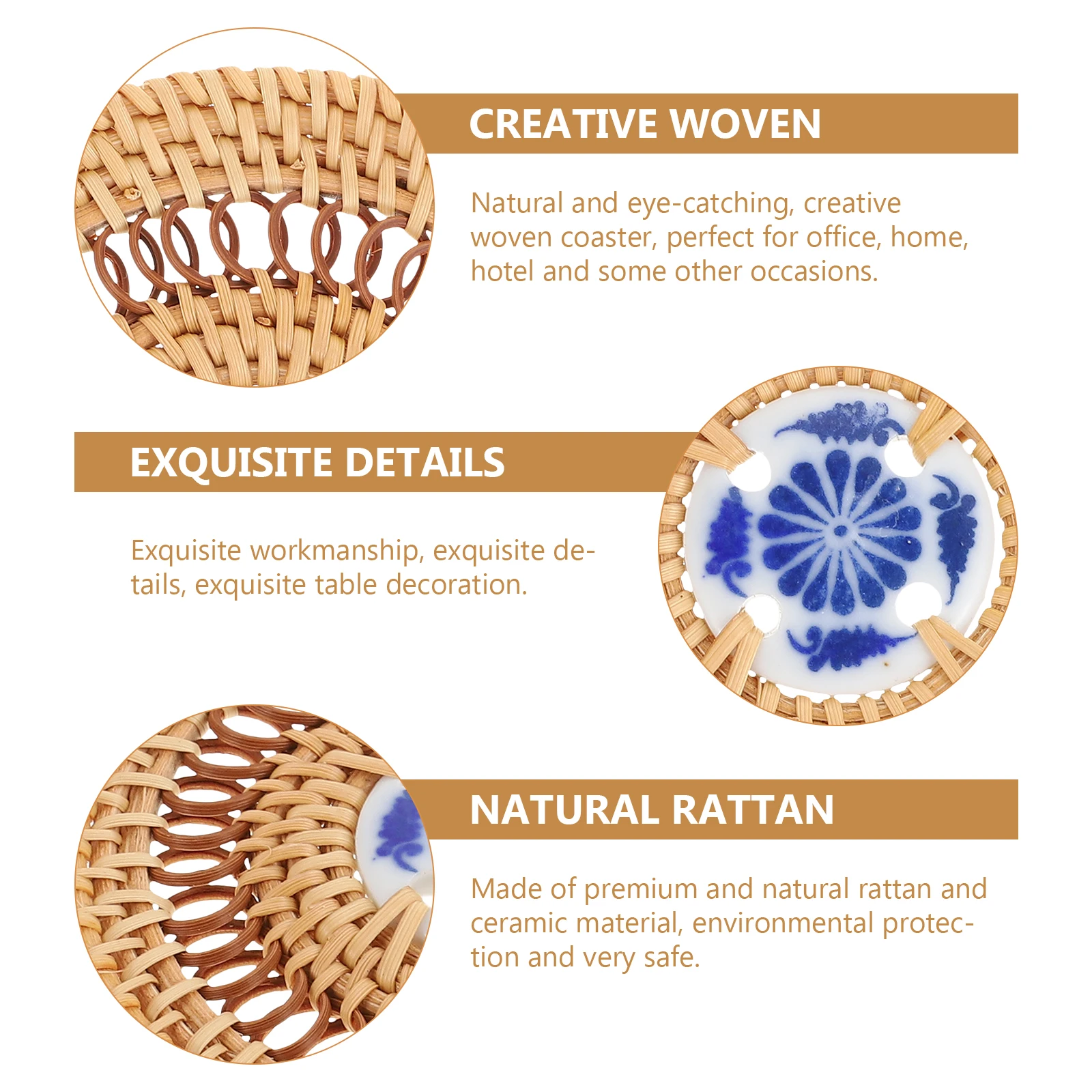 

Premium Rattan Ceramic Cup Mat Handwoven Coaster Heat Resistant Anti-Slip Mug Cushion Home Office Decorative Table Mat