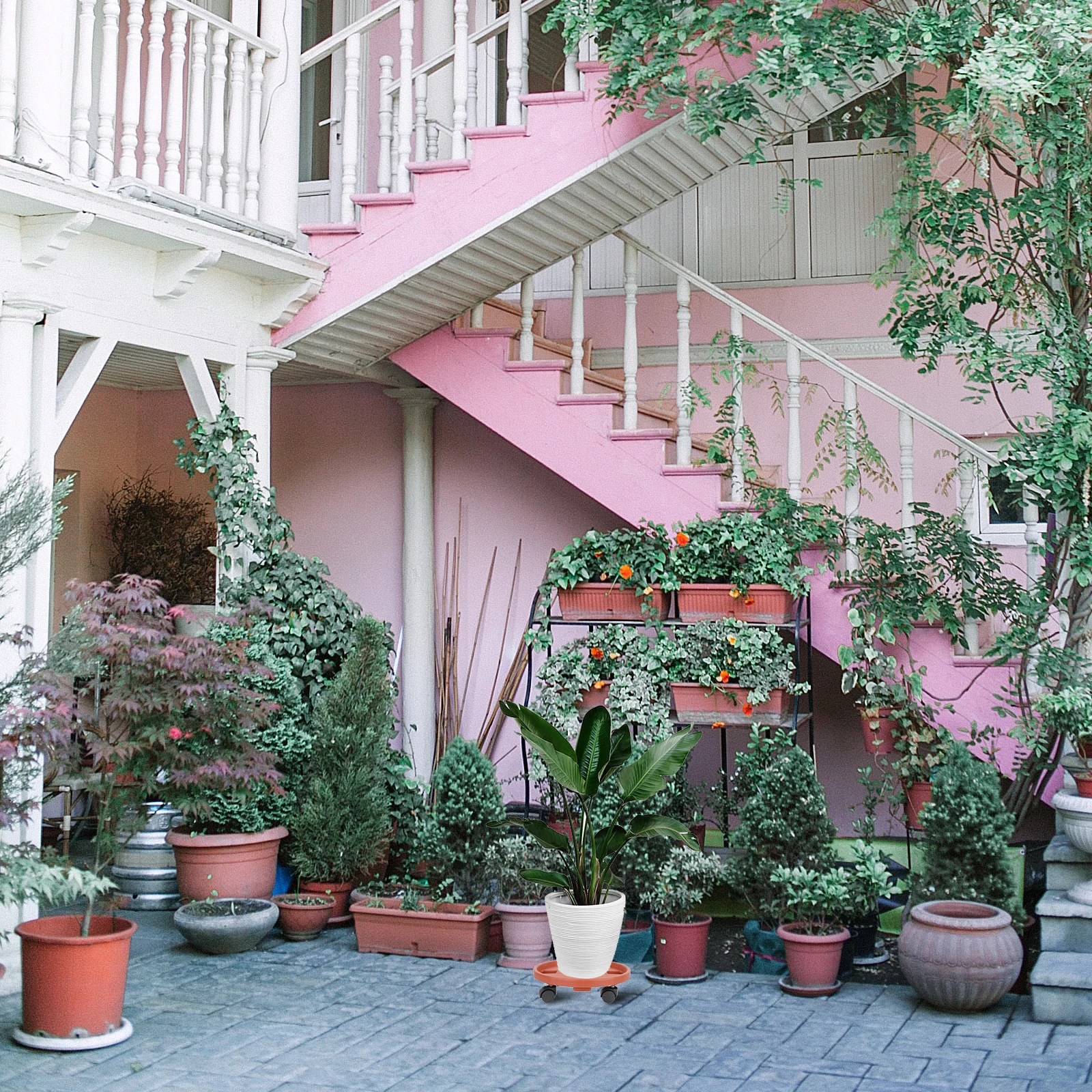 

2pcs Round Flowerpot Tray With Wheels Plastic Planter Stand For Bonsai Moveable Flowerpot Holder Outdoor Garden Balcony Potted