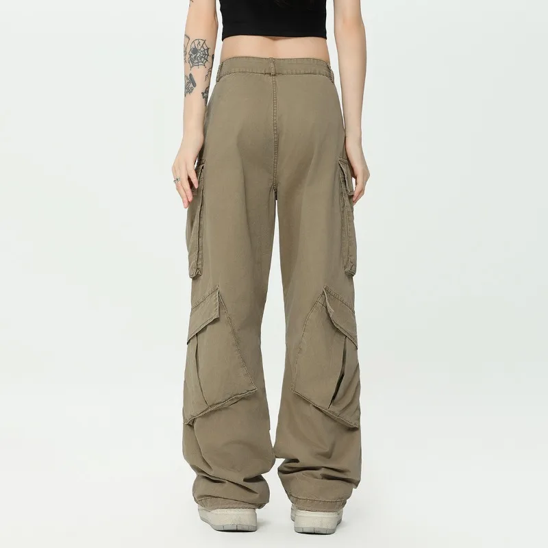 OR FL Retro Maillard 100 Cotton Women Cargo Trousers Trendy brand American Style Wide Leg Women's Baggy Slacks Solid Color Pants