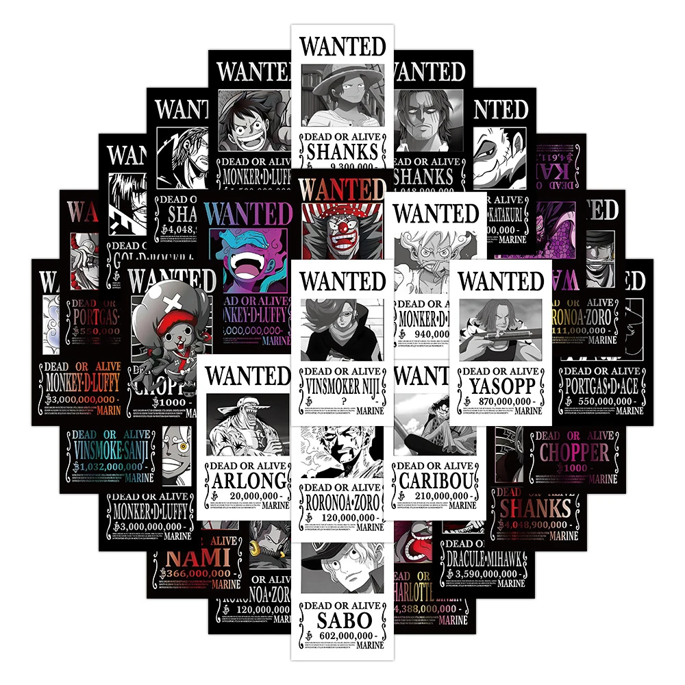 10/30/56PCS One Piece Wanted Плакаты Наклейки Аниме Мультфильм Наклейки Граффити Скейтборд Ноутбук Мотоцикл Прохладный Стикер для Детей