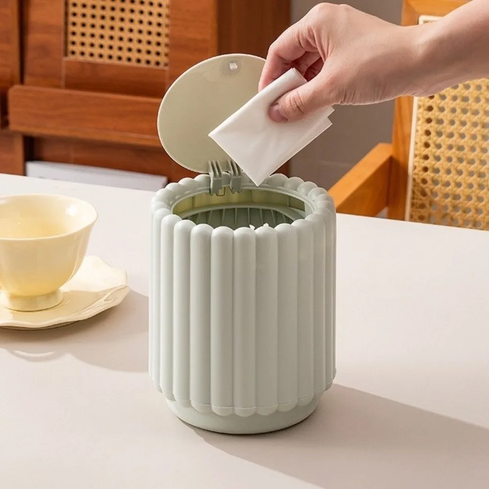 Cute Press Open Lid Desktop Trash Can Sunflower Shape Plastic Garbage Bin Large Opening Non-slip Waste Bin Kitchen