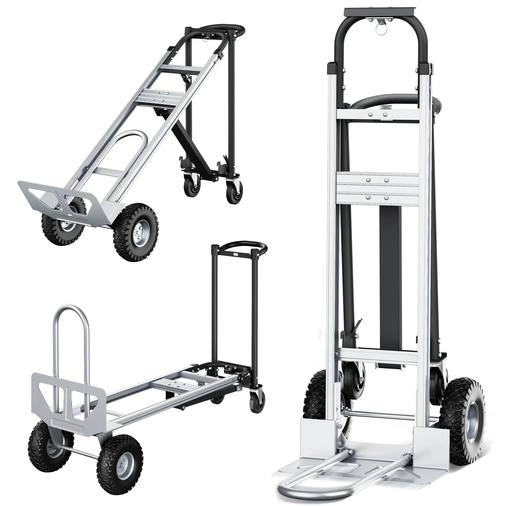 

600/1000 LBS Aluminum Convertible Hand Truck, 2 Or 3 In 1 Folding Dolly Heavy Duty Industrial Platform Cart Collapsible Truck For Transport & Moving In Warehouse, Home, Supermarket
