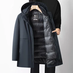 High Quality 2024 Winter Men's Hooded White Goose Down Jackets Business Casual Solid Loose Warm Puffer Coat Outwear Thick Parkas