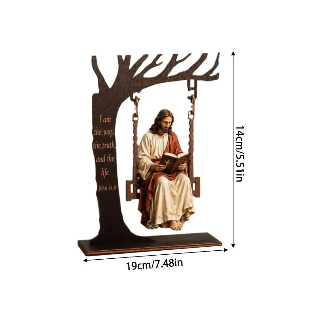 Christliche Jesus-Schaukel Tischdekoration Holzbaumrahmen Mit Bibelvers Religiöse Figur Glaubens-Heimdekoration Schreibtisch-Ornament – Detail 1