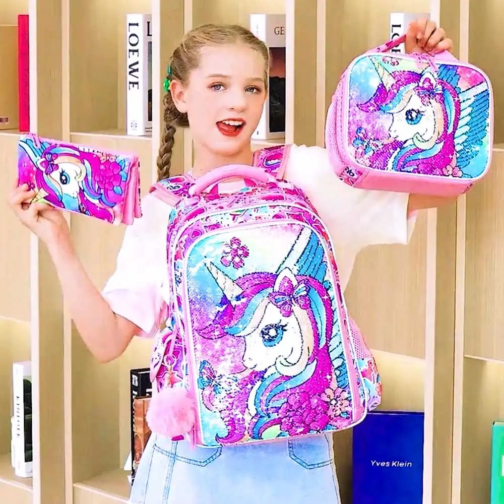 3PCS Unicorn Backpack for Girls, 16\