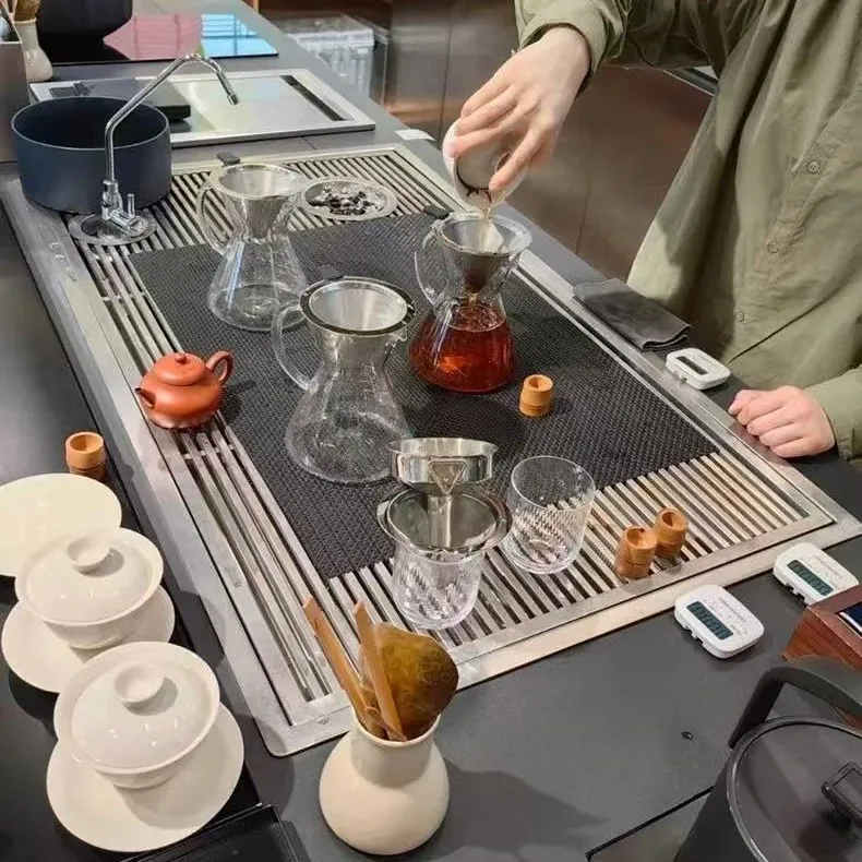 Modern Eco Friendly Stainless Steel Manual Built In Tea Coffee Brewing Station with Cup Saucer Cup Washing Device