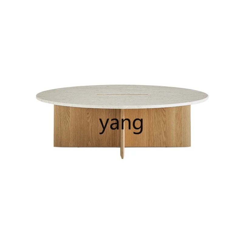 LXL Paper Folding round Tea Table Marble Wood Color Living Room Modern Light Luxury Small round Tea Table