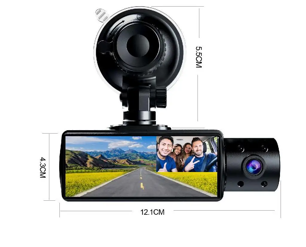 3.16'' HD Car Dash Camera 1080P Triple Lens DVR Front + Cabin + Rear 3-Channel Recording with Parking Monitor & Reverse Assist