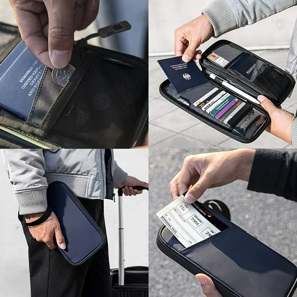 RFID Family Passport Holder Travel Wallet with A Sim Card Slot and Eject Pin Waterproof Ticket Document Organizer Bag