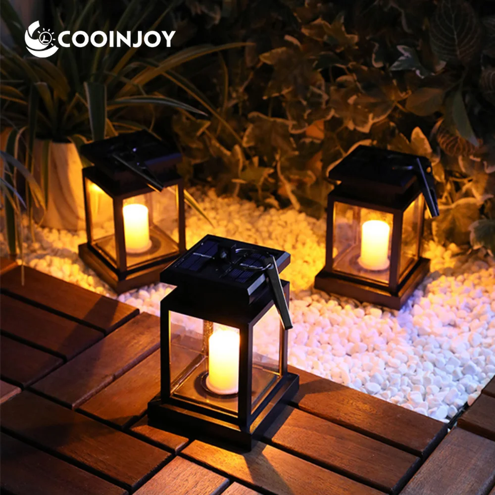 Outdoor Palace Light Solar Lamp Waterproof Yard Garden LED Retro Flickering Hanging Lantern Candle Bright Pathway Decoration