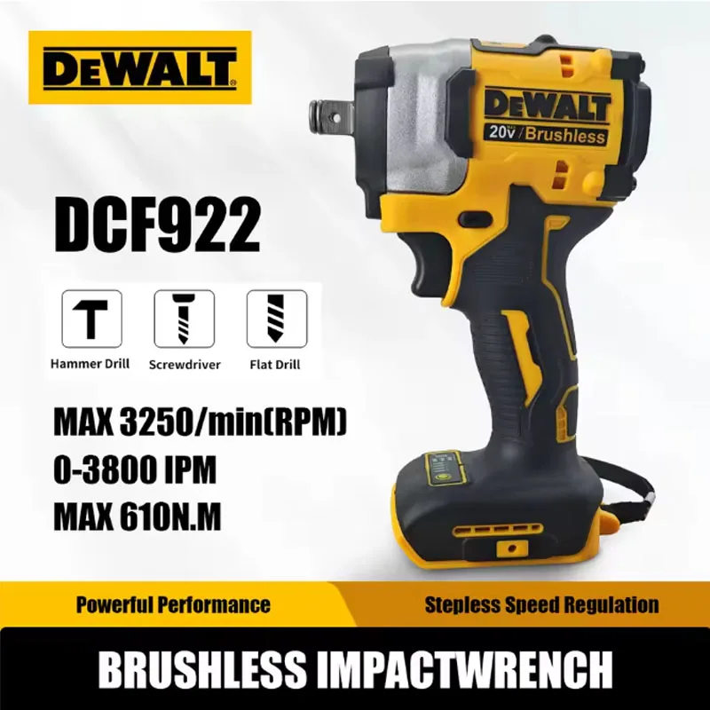 DEWALT DCF922 Cordless Brushless Impact Wrench Electric High Torque with LED Light 406Nm Lightweight Professional Power Tool