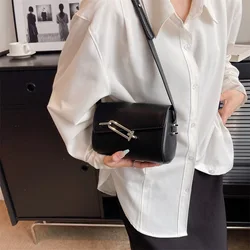 Women's Simple Versatile Small Square Bag Personalized Buckle Solid Color One Shoulder Bag Spring Autumn Fashion Crossbody Bag