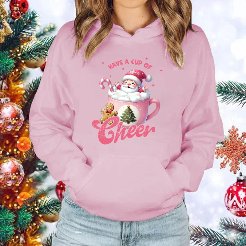 Engraçado gnome de natal tem uma xícara de alegria impresso topos harajuku moletom com capuz moda feminino masculino casual pulôver com capuz