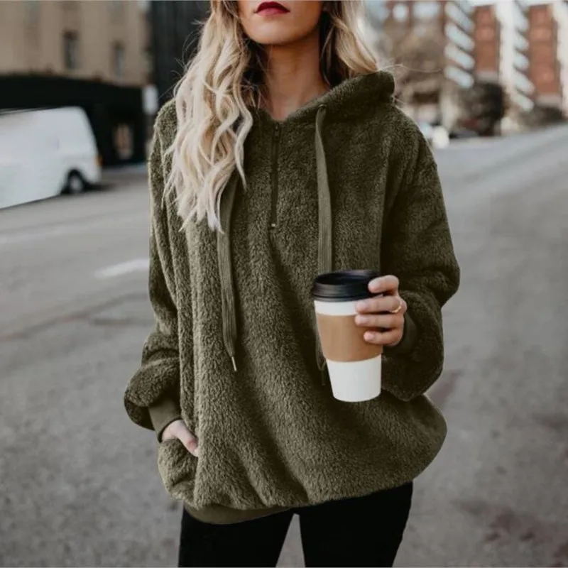 Long Sleeve Hoodie Pullovers Women Autumn Winter Plush Loose Hooded Sweatshirts Casual Trendy Streets Women's Sweatshirt