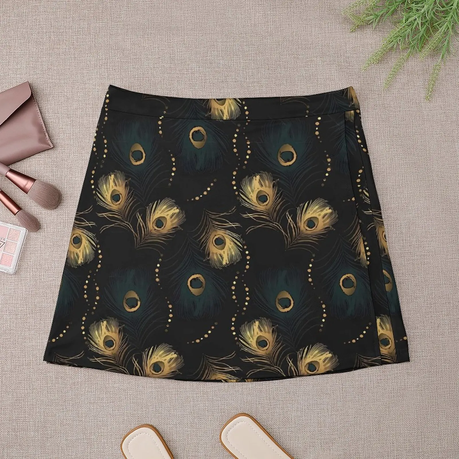 Golden Peacock Feather Skirt Summer Animal Street Style Casual A-line Skirts Kawaii Mini Skirt Womens Graphic Oversized Clothes