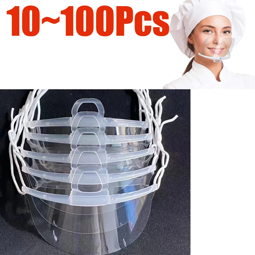 

10-100Pcs Reusable Transparent Chef Mouth Shield Cover Anti-Fog Plastic Anti-Saliva Mask Protector for Restaurant School Kitchen
