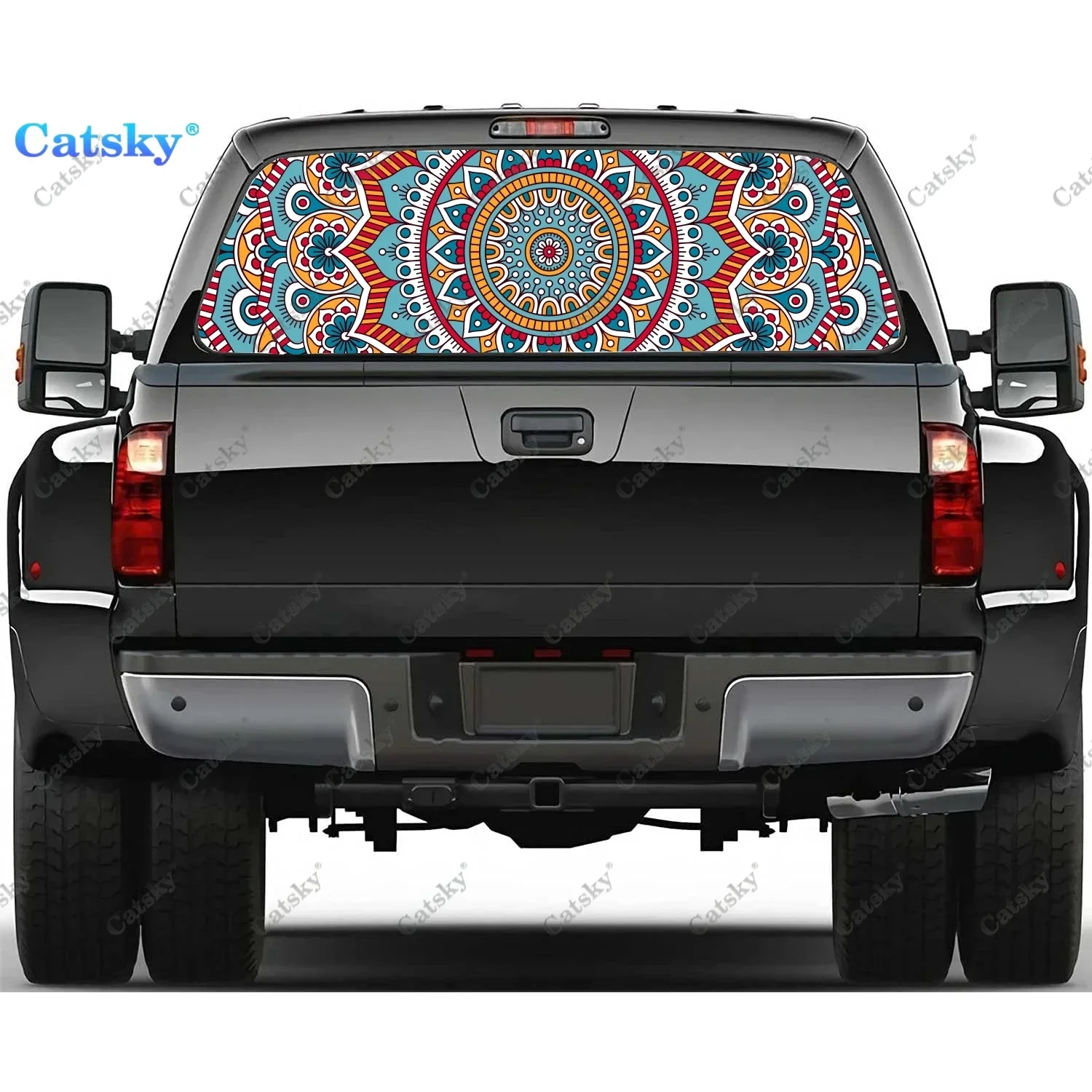 Mandala Vintage Elements Rear Window Decal Fit Pickup,Truck,Car Universal See Through Perforated Back Window Vinyl Sticker