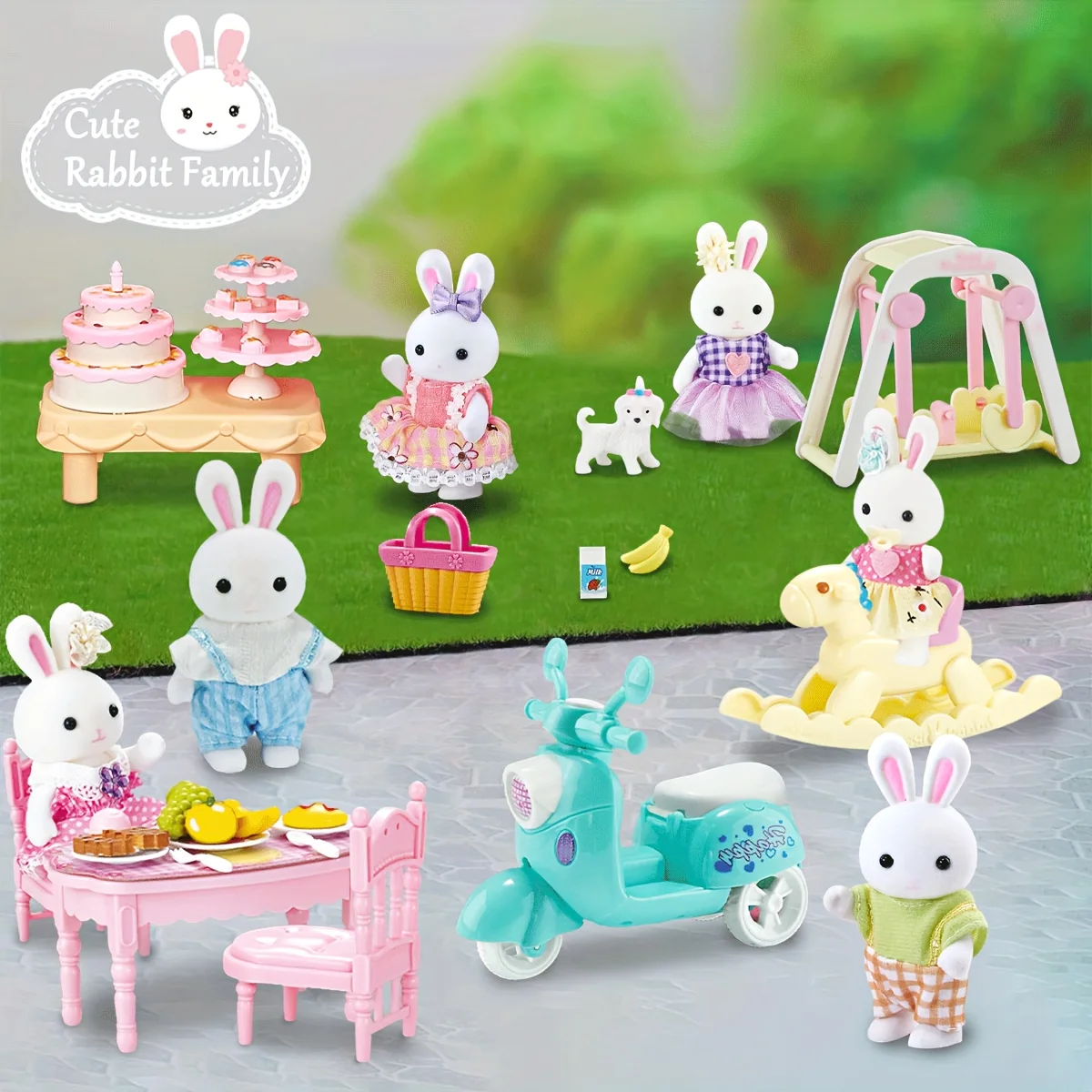 

Набор миниатюрной мебели для кукольного домика: Семья кроликов, мини-игровой набор с различными сценами и аксессуарами, подарки на день рождения