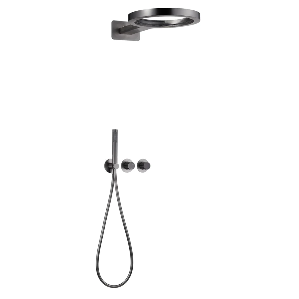 New Luxury High-quality 3 Functions Gun Gray Color Ring Concealed Wall-mounted Shower Set With Waterfall