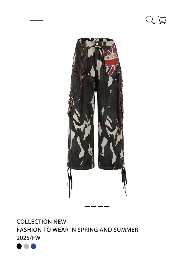 

Американские винтажные брюки-карго из плотного камуфляжного материала с заклепками, свободного прямого кроя, для мужчин и женщин, повседневные, удобные